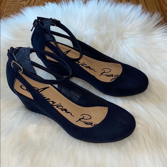 American Rag Navy Blue Miley Chop Out Wedges 5M - Picture 2 of 8